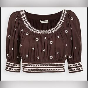 Ulla Johnson Zola Hand-Beaded Crop Top Chocolate Brown Size 6 Rare Runway SS20